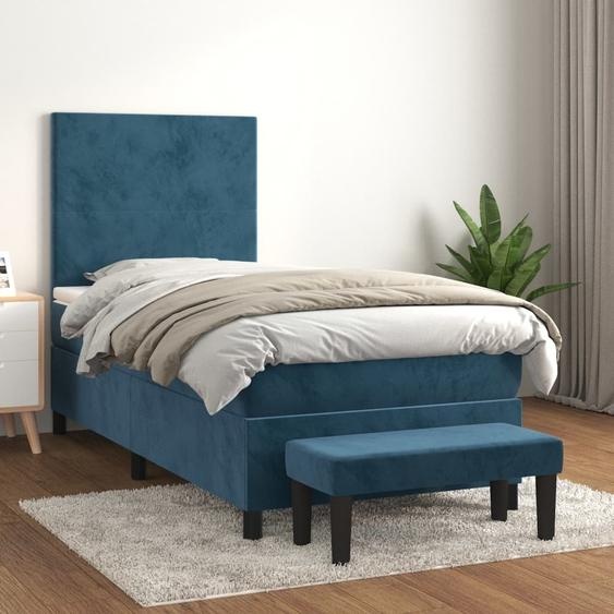 The Living Store Lit boxspring avec matelas bleu foncé 80x200 cm velours
