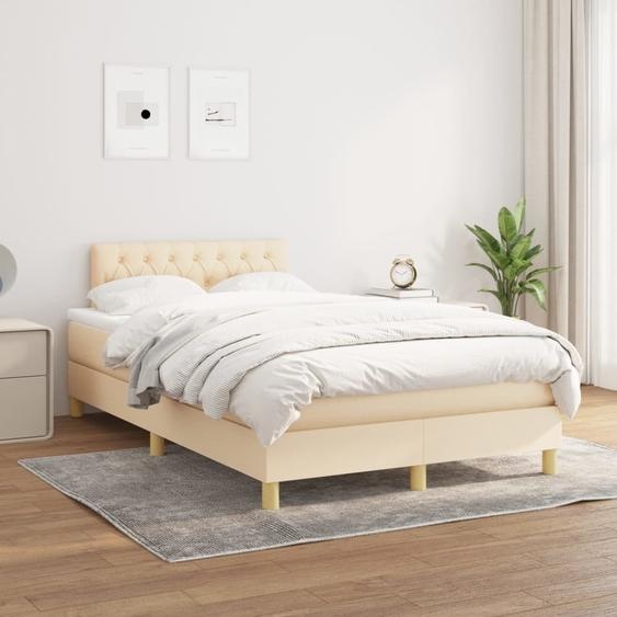 The Living Store Lit Boxspring avec matelas Crème 120x200 cm Tissu