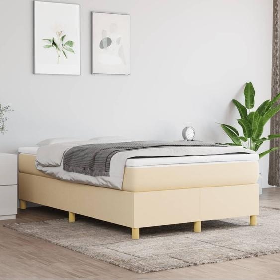 The Living Store Lit Boxspring avec matelas Crème 120x200 cm Tissu