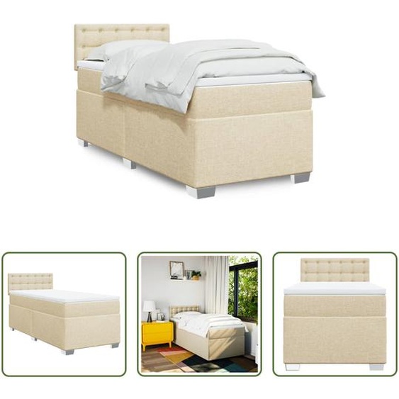 The Living Store Lit Boxspring avec matelas Crème 80x200 cm Tissu