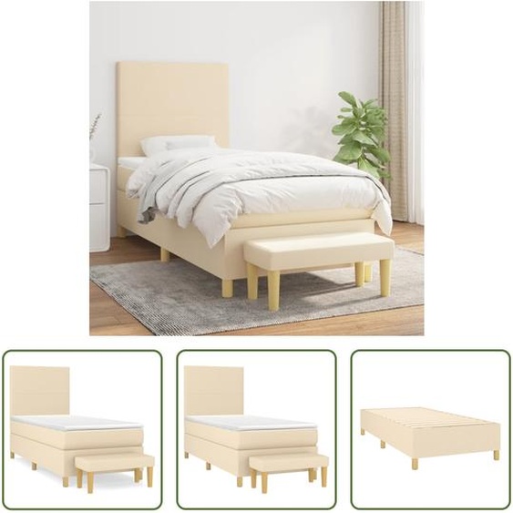 The Living Store Lit Boxspring avec matelas Crème 90x200 cm Tissu