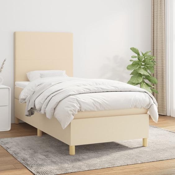 The Living Store Lit Boxspring avec matelas Crème 90x200 cm Tissu