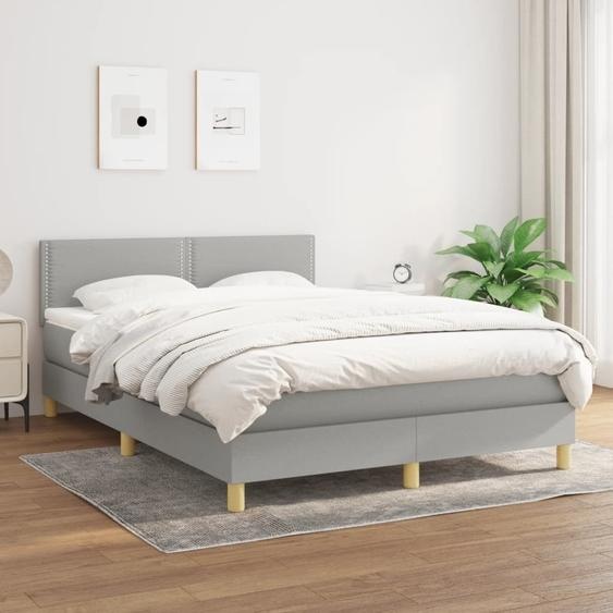 The Living Store Lit boxspring avec matelas gris clair 140x190 cm Tissu