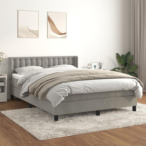 The Living Store Lit boxspring avec matelas gris clair 140x200 cm velours