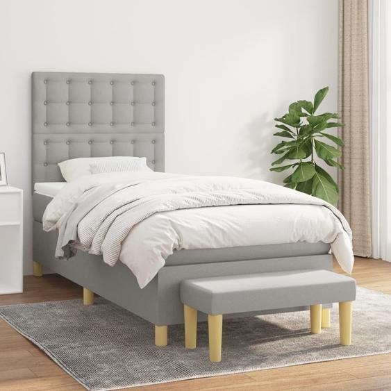 The Living Store Lit Boxspring avec matelas Gris clair 80x200 cm Tissu