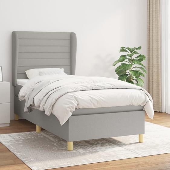 The Living Store Lit Boxspring avec matelas Gris clair 80x200 cm Tissu