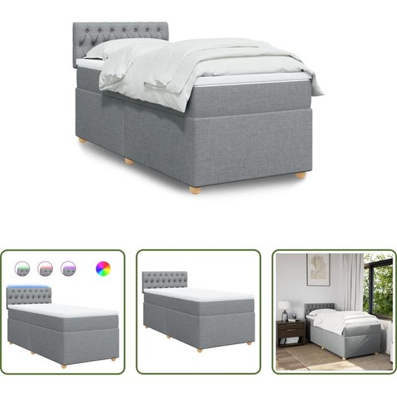 The Living Store Lit boxspring avec matelas gris clair 90x190 cm Tissu