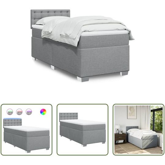 The Living Store Lit boxspring avec matelas gris clair 90x190 cm Tissu