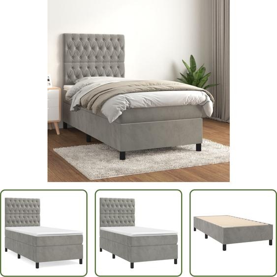 The Living Store Lit boxspring avec matelas gris clair 90x190 cm velours