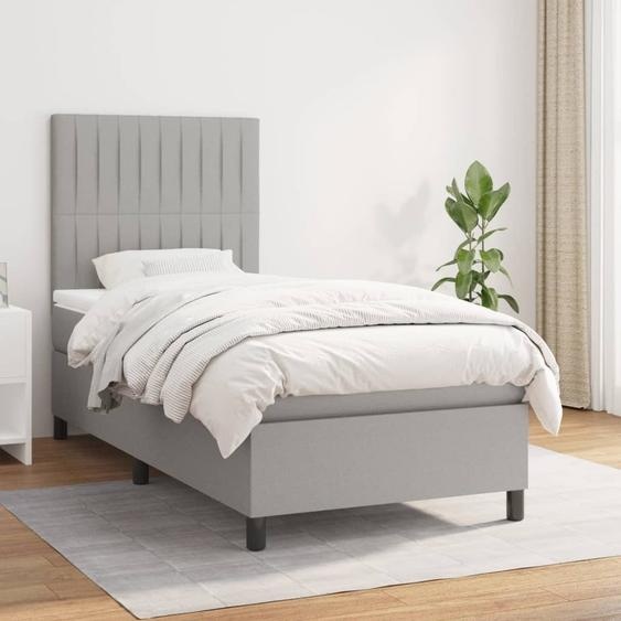 The Living Store Lit boxspring avec matelas gris clair 90x200 cm Tissu