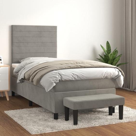 The Living Store Lit boxspring avec matelas gris clair 90x200 cm velours