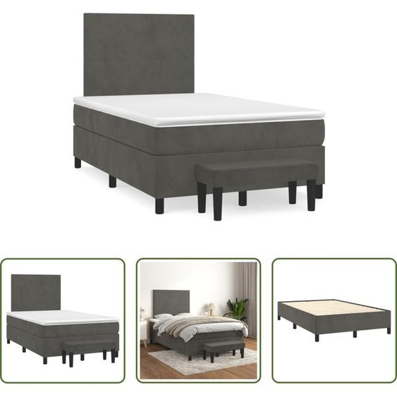 The Living Store Lit boxspring avec matelas gris foncé 120x190 cm velours