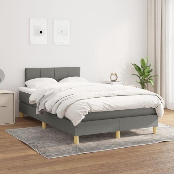 The Living Store Lit Boxspring avec matelas Gris foncé 120x200 cm Tissu