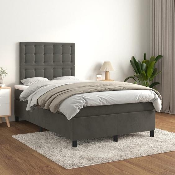 The Living Store Lit boxspring avec matelas gris foncé 120x200 cm velours