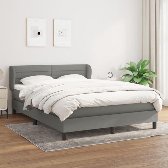 The Living Store Lit Boxspring avec matelas Gris foncé 140x200 cm Tissu