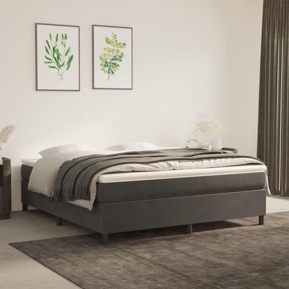 The Living Store Lit boxspring avec matelas gris foncé 160x200 cm velours