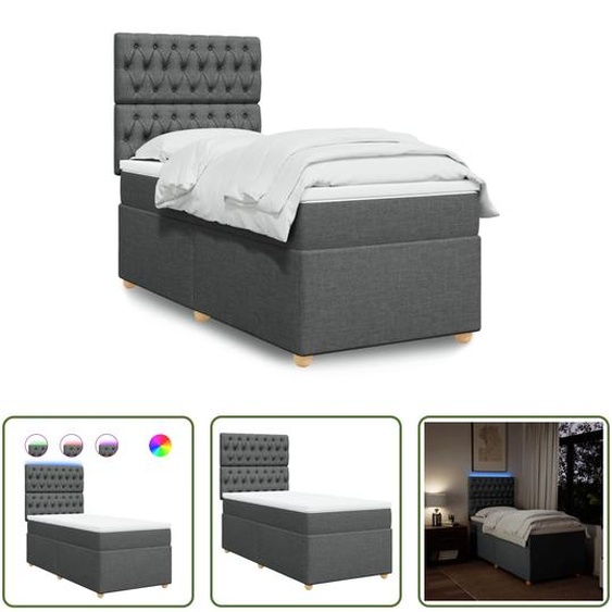 The Living Store Lit Boxspring avec matelas Gris foncé 80x200 cm Tissu