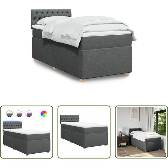 The Living Store Lit Boxspring avec matelas Gris foncé 80x200 cm Tissu