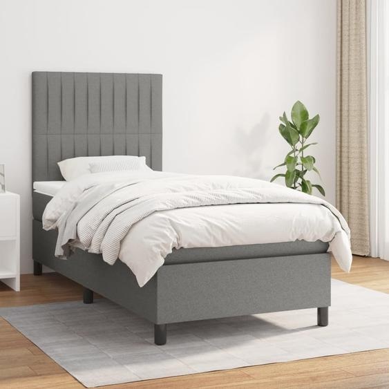 The Living Store Lit boxspring avec matelas gris foncé 90x190 cm Tissu