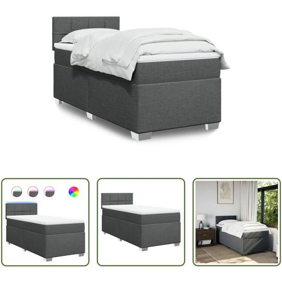 The Living Store Lit boxspring avec matelas gris foncé 90x190 cm Tissu