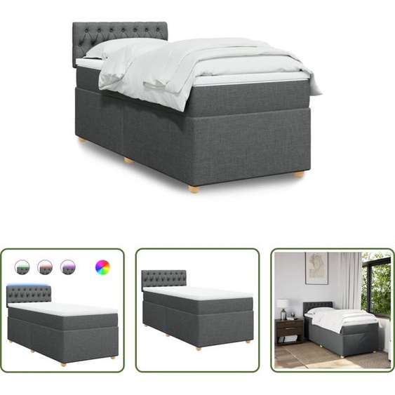 The Living Store Lit boxspring avec matelas gris foncé 90x200 cm Tissu