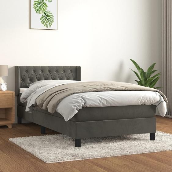 The Living Store Lit boxspring avec matelas gris foncé 90x200 cm velours