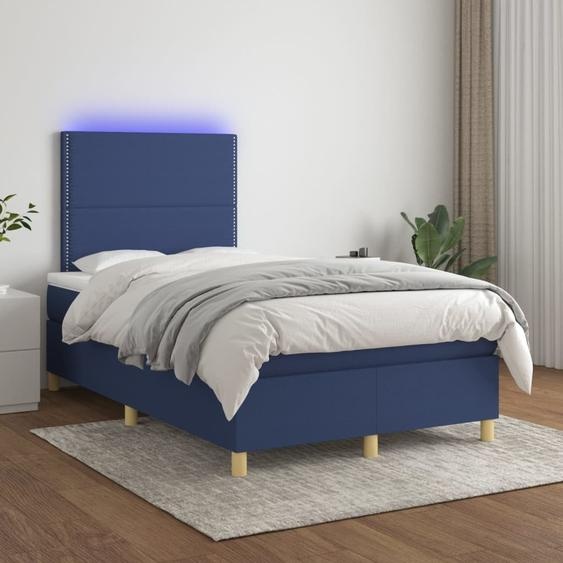 The Living Store Lit Boxspring avec matelas & LED Bleu 120x200 cm Tissu