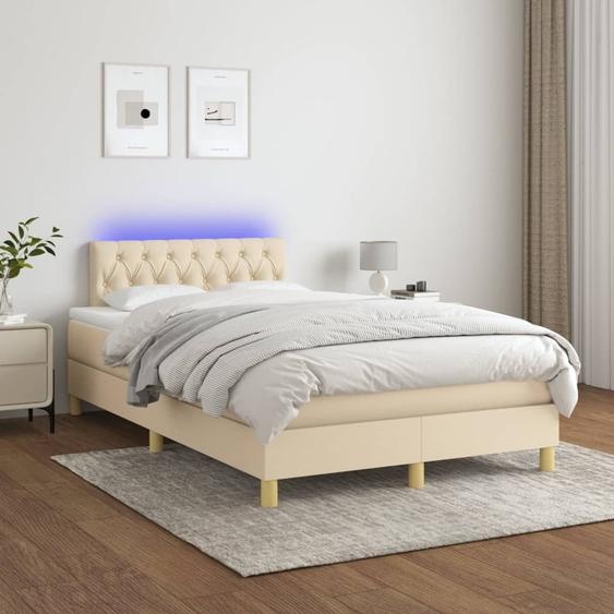 The Living Store Lit Boxspring avec matelas & LED Crème 120x200 cm Tissu