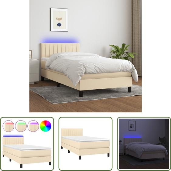The Living Store Lit Boxspring avec matelas & LED Crème 80x200 cm Tissu