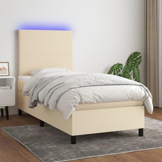 The Living Store Lit Boxspring avec matelas & LED Crème 90x200 cm Tissu