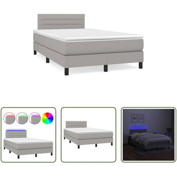 The Living Store Lit Boxspring avec matelas & LED Gris clair 120x190 cm Tissu