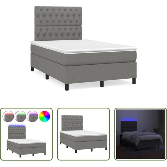 The Living Store Lit Boxspring avec matelas & LED Gris foncé 120x190 cm Tissu