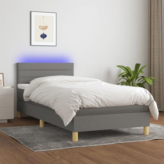 The Living Store Lit Boxspring avec matelas & LED Gris foncé 90x190 cm Tissu