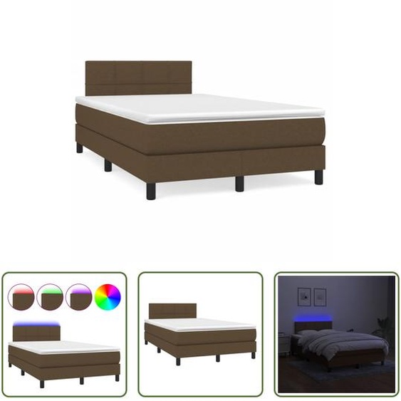 The Living Store Lit Boxspring avec matelas & LED Marron foncé 120x190 cm Tissu