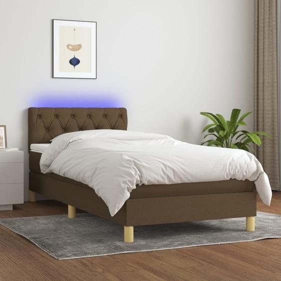 The Living Store Lit Boxspring avec matelas & LED Marron foncé 80x200 cm Tissu