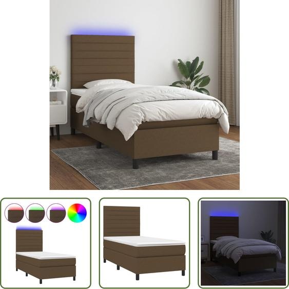 The Living Store Lit Boxspring avec matelas & LED Marron foncé 80x200 cm Tissu