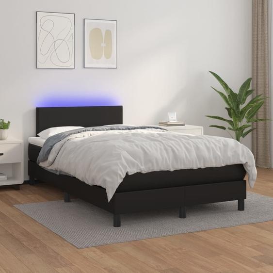 The Living Store Lit Boxspring avec matelas & LED Noir 120x200 cm Similicuir