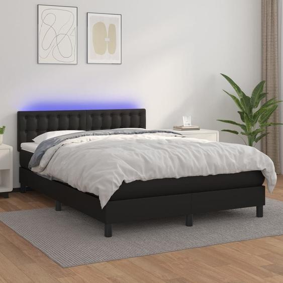 The Living Store Lit Boxspring avec matelas & LED Noir 140x200 cm Similicuir