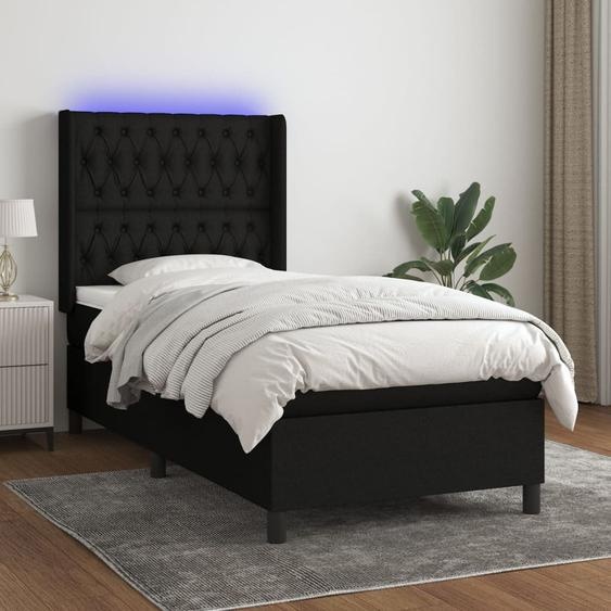 The Living Store Lit Boxspring avec matelas & LED Noir 80x200 cm Tissu