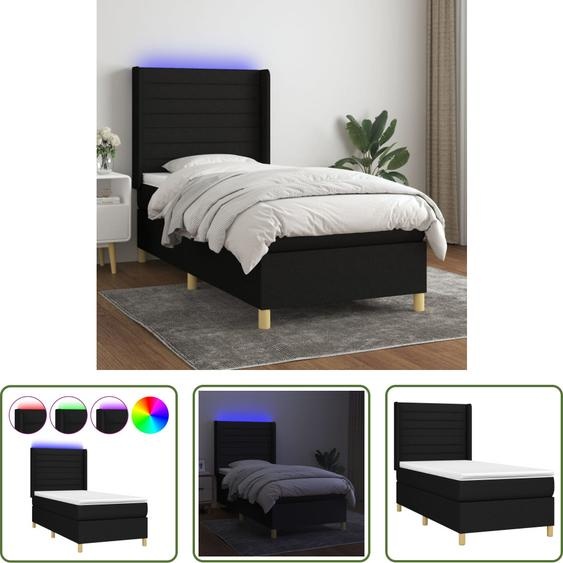 The Living Store Lit Boxspring avec matelas & LED Noir 90x200 cm Tissu