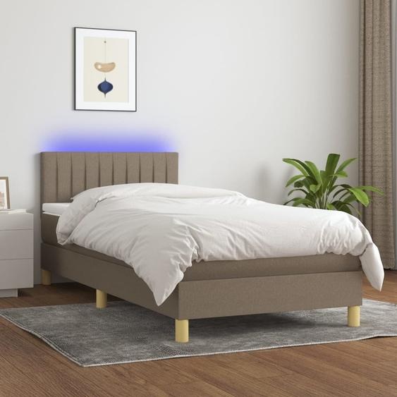 The Living Store Lit Boxspring avec matelas & LED Taupe 80x200 cm Tissu