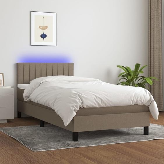 The Living Store Lit Boxspring avec matelas & LED Taupe 90x200 cm Tissu