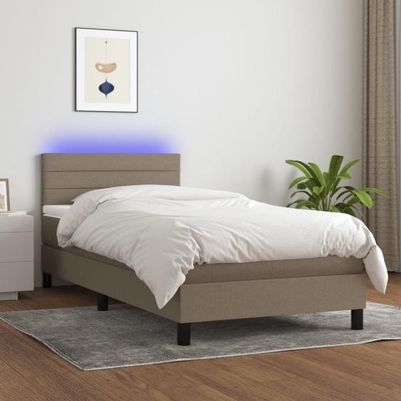 The Living Store Lit Boxspring avec matelas & LED Taupe 90x200 cm Tissu