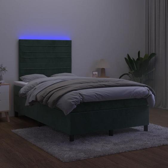 The Living Store Lit Boxspring avec matelas & LED Vert foncé 120x200 cm Velours