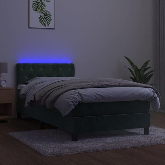 The Living Store Lit Boxspring avec matelas & LED Vert foncé 80x200 cm Velours