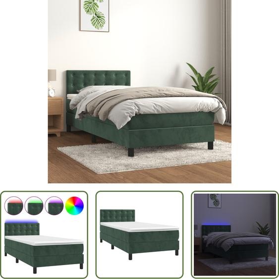 The Living Store Lit Boxspring avec matelas & LED Vert foncé 90x200 cm Velours