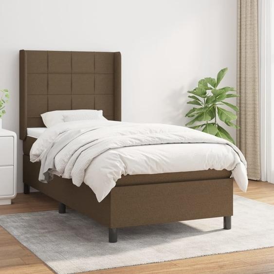 The Living Store Lit Boxspring avec matelas Marron foncé 100x200 cm Tissu