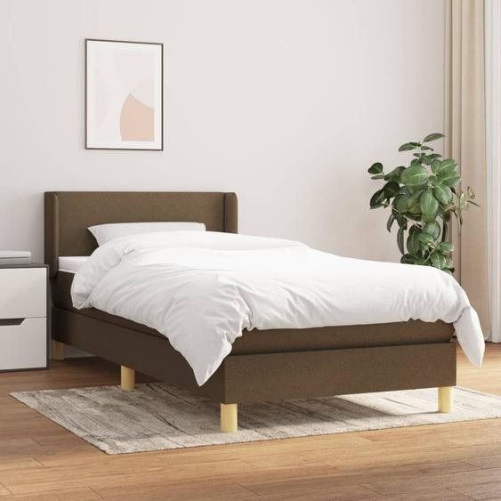 The Living Store Lit Boxspring avec matelas Marron foncé 100x200 cm Tissu