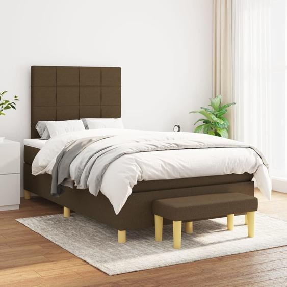 The Living Store Lit boxspring avec matelas Marron foncé 120x200 cm Tissu