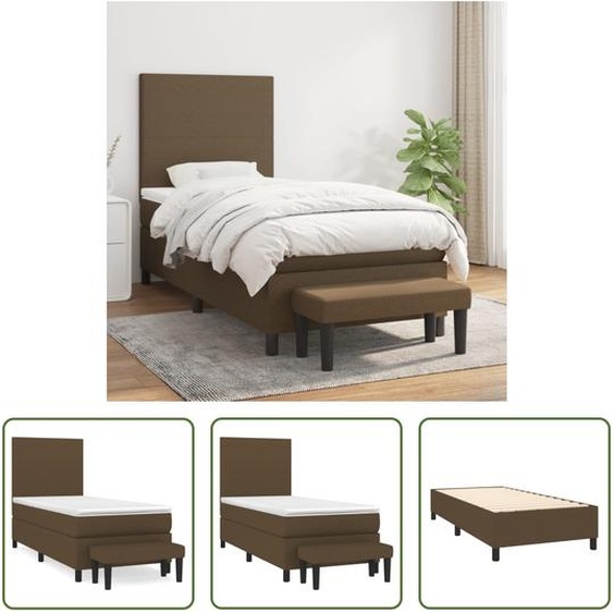 The Living Store Lit Boxspring avec matelas Marron foncé 80x200 cm Tissu